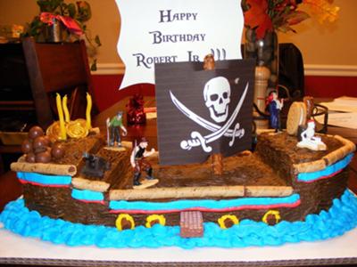 For this pirate ship cake, I made 2- 9x13 sheet cakes.