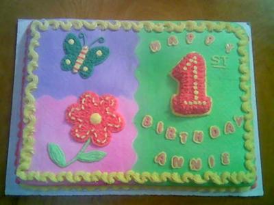 Butterfly Birthday Cake on Colorful First Birthday Sheet Cake