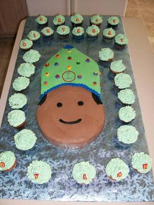 First Birthday Cake - Party Hat and Smiling Face