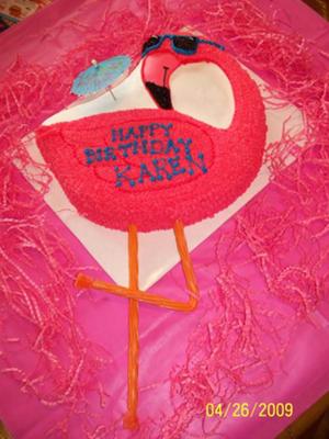 This flamingo cake was for my sister I used the Wilton goose pan and one