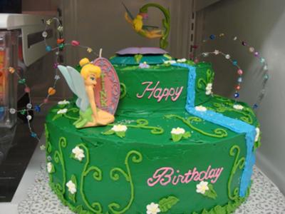 Birthday Cake Toppers on Layered Tinkerbell Cake