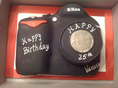 Strawberry Birthday Cake on Nikon Camera Cake