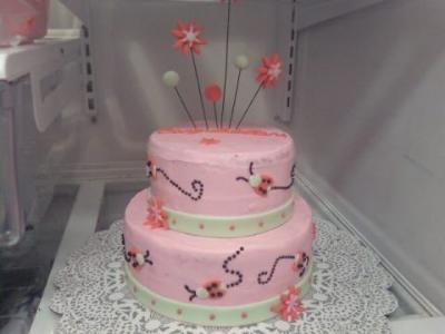 Birthday Flower Cake on Pink Ladybug Cake
