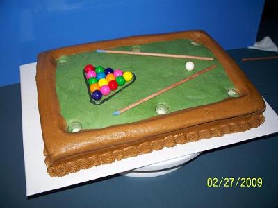 My daughter came up with this pool table birthday cake for her friend.