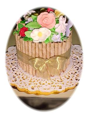 Birthday Flower Cake on Straw Wafer Basket Flower Cake
