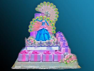 This Barbie cake is cut 9 pieces of 10x10cm cake covered by rolled fondant