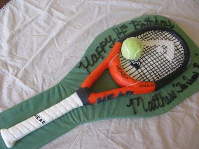 Tennis Racquet and Ball Cake
