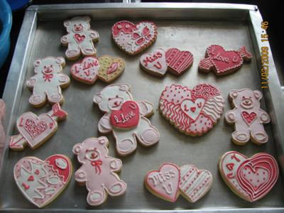 My valentine cookies are almond butter cookies that I cut out Wilton cookies 