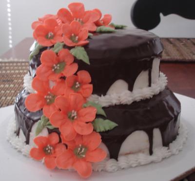 Beautiful Flowers and Ganache Cake