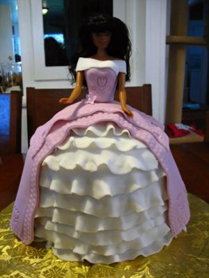 Barbie Cake with Pink and White Dress