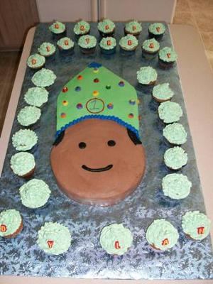 First Birthday Cake - Party Hat and Smiling Face 