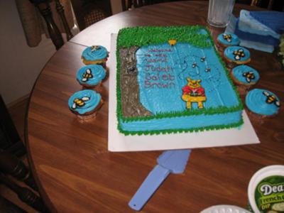 Winnie the Pooh Cake and Bee Cupcakes